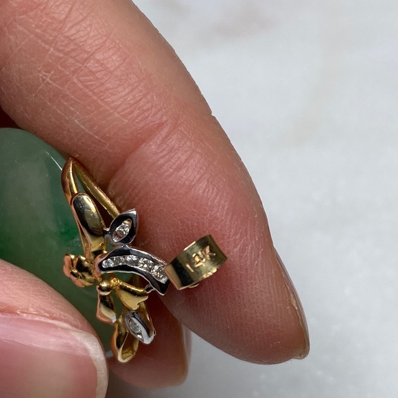 14K Gold Jade and Diamond Floral Pendant - Green Jade Accent - Picture 2 of 10